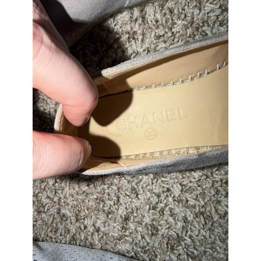 CHANEL Black Grey Suede Leather Espadrilles Sz 37 Size US 6.5 AMAZING CONDITION - Picture 7 of 8